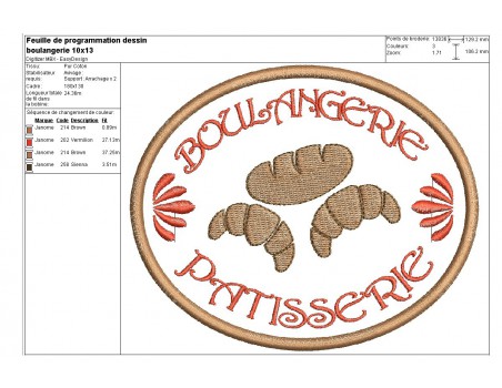 Motif de broderie machine boulangerie patisserie