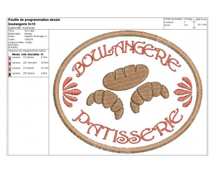 Motif de broderie machine boulangerie patisserie