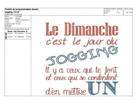 Motif de broderie  machine texte humour jogging