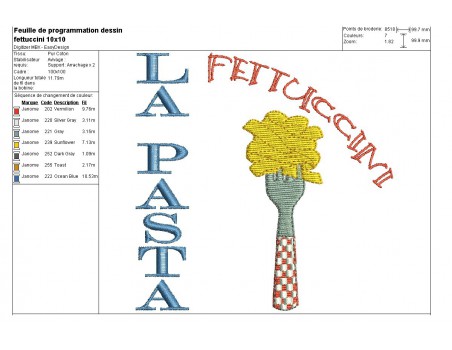 Instant download machine embroidery design Italian pasta