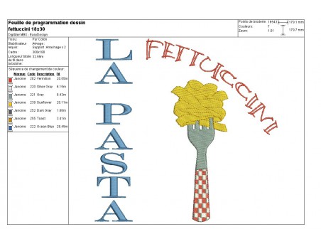 Instant download machine embroidery design Italian pasta
