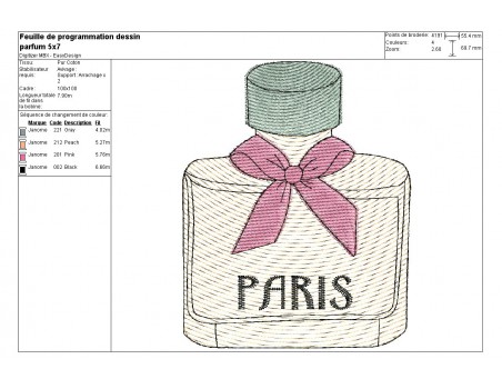 Motif de broderie machine flacon de parfum Pris