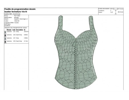 Motif de broderie machine lingerie bustier fermeture éclair