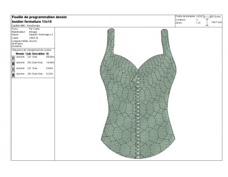 Motif de broderie machine lingerie bustier fermeture éclair