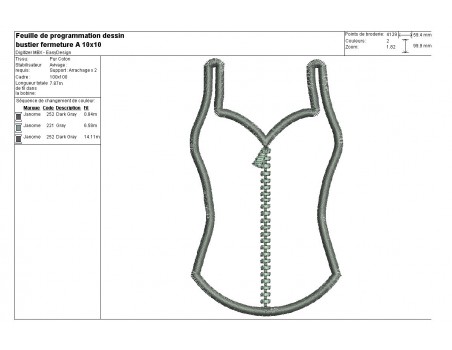 Motif de broderie machine lingerie bustier fermeture éclair appliqué