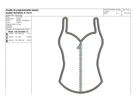 Motif de broderie machine lingerie bustier fermeture éclair appliqué