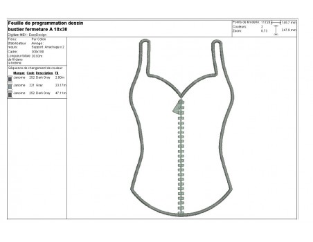 Motif de broderie machine lingerie bustier fermeture éclair appliqué