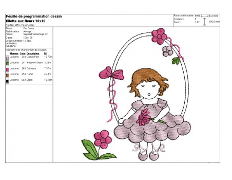 Instant download machine embroidery girl doing cutting