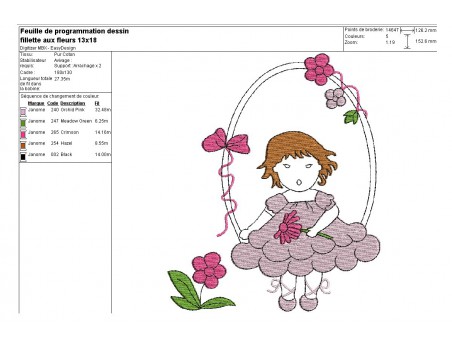 Instant download machine embroidery girl doing cutting