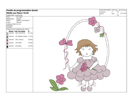 Instant download machine embroidery girl doing cutting