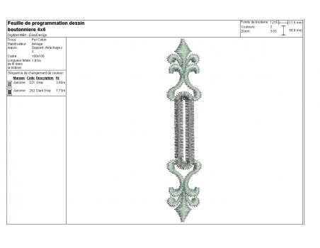 Motif de broderie machine boutonnière