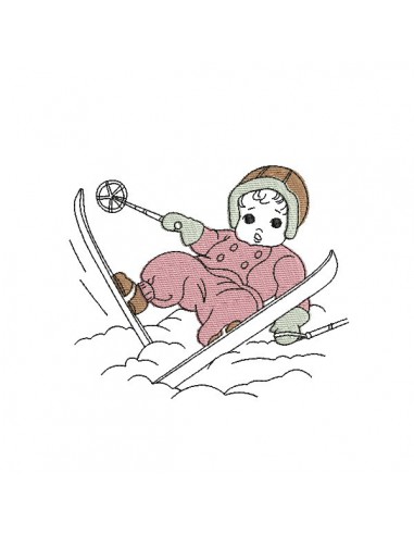 Instant download machine embroidery design vintage Child skiing