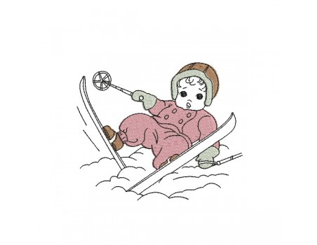 Motif de broderie machine enfant faisant du ski