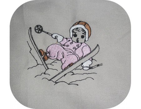 Instant download machine embroidery design vintage Child skiing