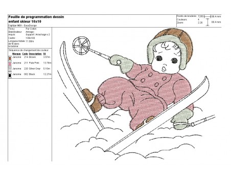 Motif de broderie machine enfant faisant du ski