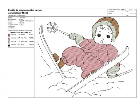 Motif de broderie machine enfant faisant du ski