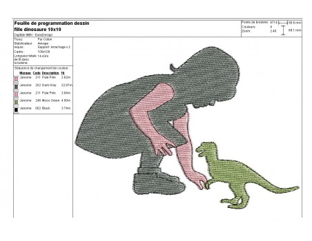 Motif de broderie machine fille avec son dinosaure