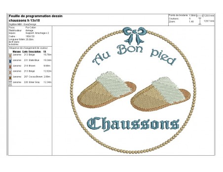 Motif de broderie chaussons homme au bon pied