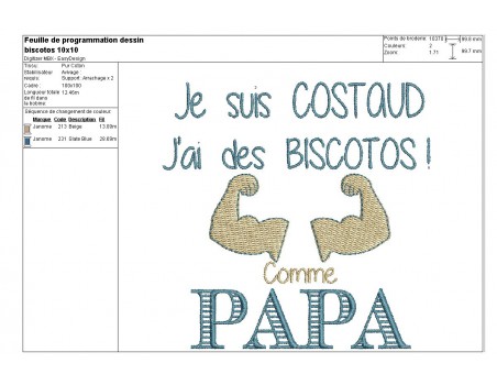 Motif de broderie machine texte humour biscotos