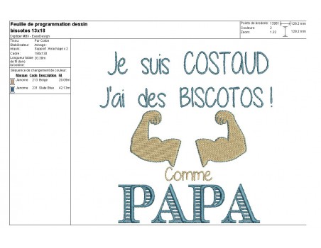 Motif de broderie machine texte humour biscotos