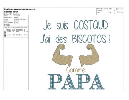 Motif de broderie machine texte humour biscotos