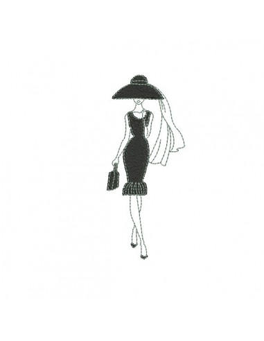 Instant download machine embroidery design Silhouette woman black  dress