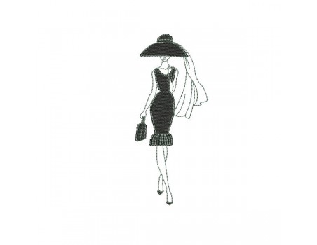 Instant download machine embroidery design Silhouette woman black  dress