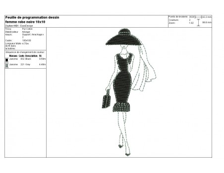 Instant download machine embroidery design Silhouette woman black  dress