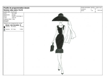Instant download machine embroidery design Silhouette woman black  dress
