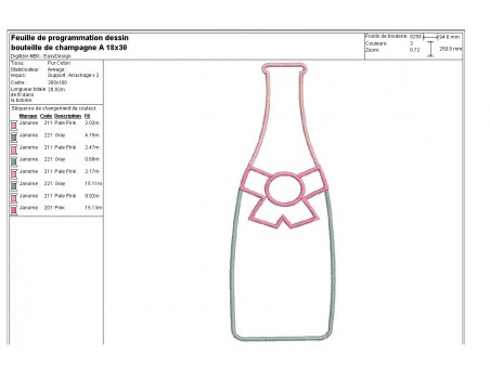 Motif de broderie machine appliqué bouteille de champagne