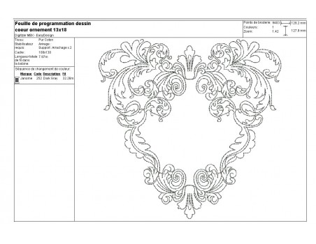 Motif de broderie machine coeur en redwork