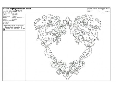 Motif de broderie machine coeur en redwork