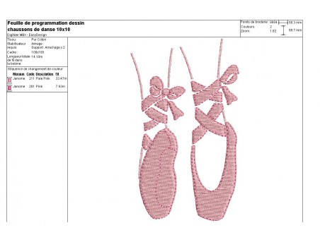 Motif de broderie machine chaussons de danse