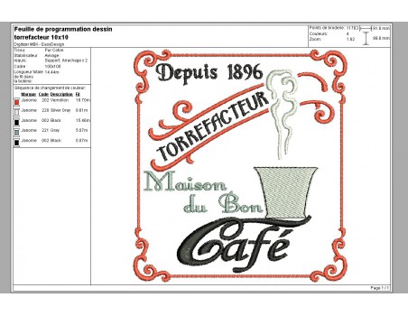 Motif de broderie machine maison du bon café