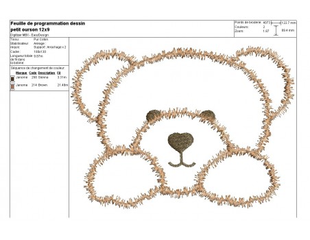 Motif de broderie machine tête d'ourson