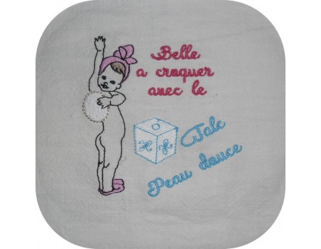 Instant download machine embroidery design vintage little girl advertising putting talc