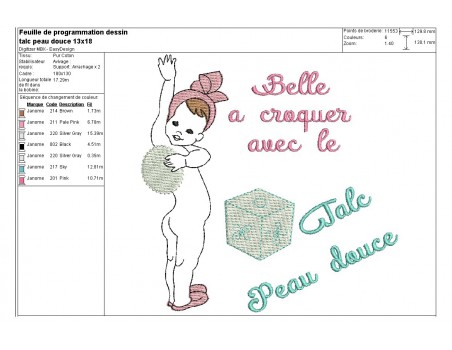 Instant download machine embroidery design vintage little girl advertising putting talc