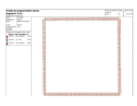 Motif de broderie machine  lingettes carrées en ITH