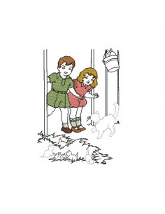 Instant download machine embroidery design vintage Children and kittens 
