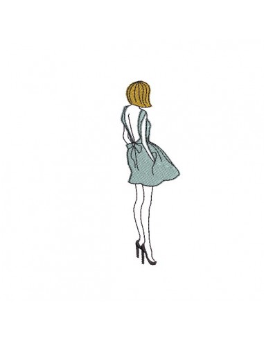 Instant download machine embroidery design Silhouette woman dress