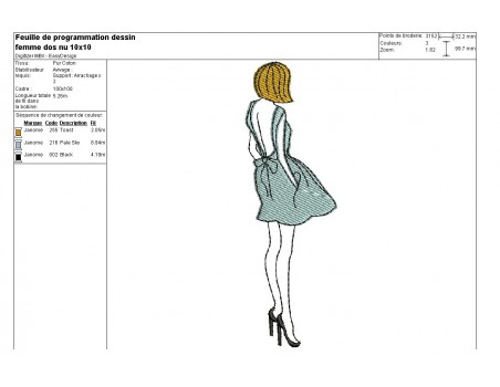 Instant download machine embroidery design Silhouette woman dress