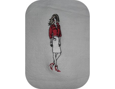 Motif de broderie machine silhouette femme en jupe