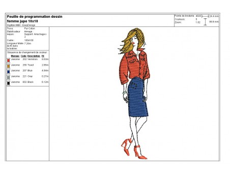 Instant download machine embroidery design Silhouette woman in skirt