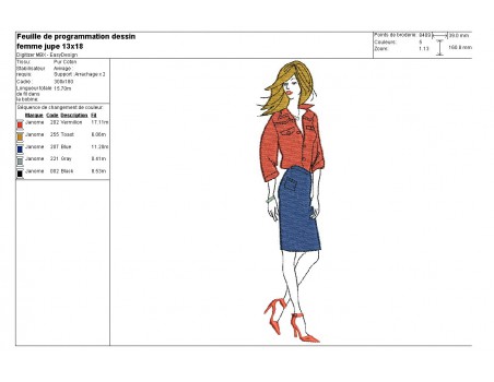 Instant download machine embroidery design Silhouette woman in skirt