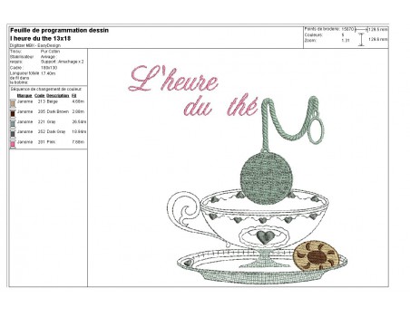 Instant download machine embroidery design tea