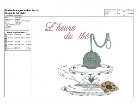 Instant download machine embroidery design tea