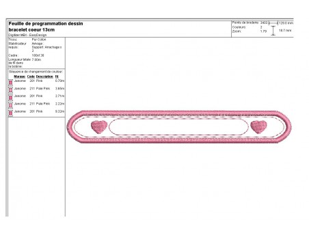 machine embroidery design Bracelet heart  ITH