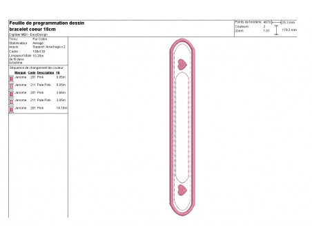 Motif de broderie machine bracelet coeur tout dans le cadre