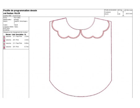 Motif de broderie machine Bavoir col festonné tout dans le cadre