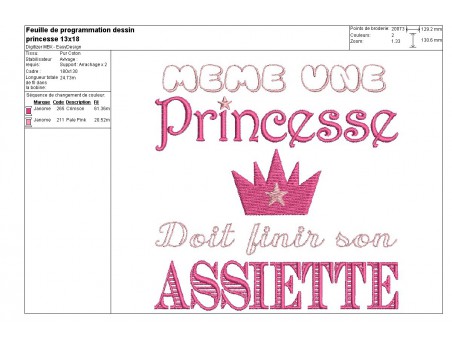 Motif de broderie machine texte humour  princesse